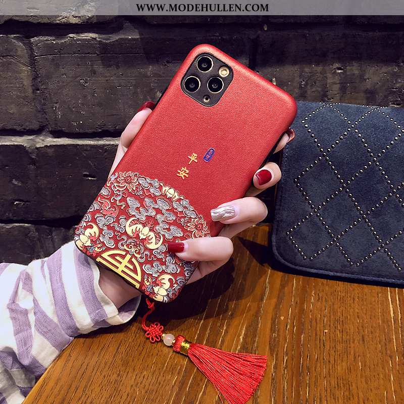 Hülle iPhone 11 Pro Max Prägung Trend Handy Rot Chinesische Art Case Rote