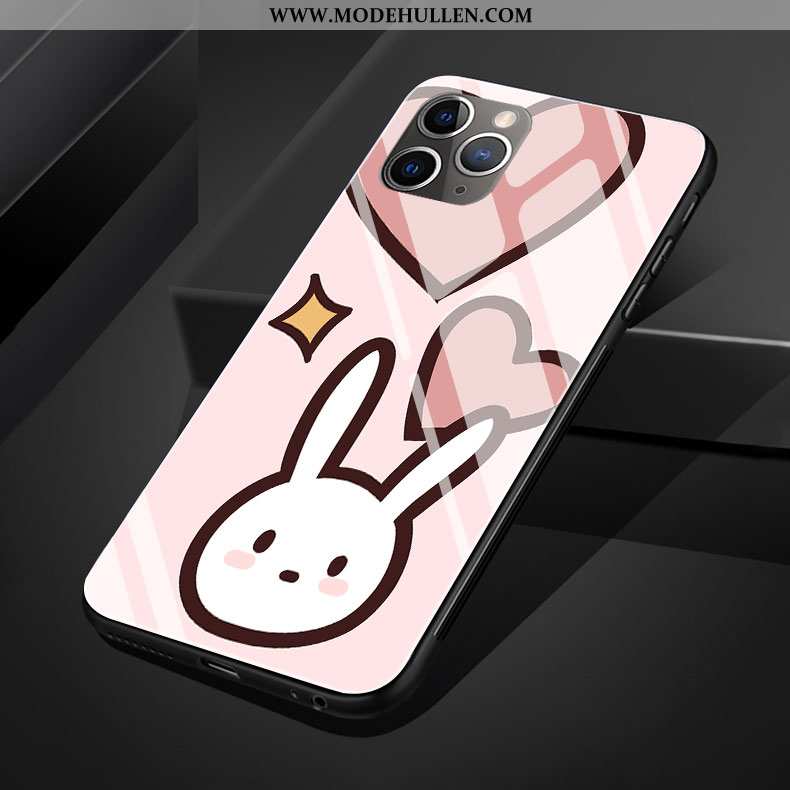 Hülle iPhone 11 Pro Max Schutz Glas Kreativ Kaninchen Weiß Silikon Rosa