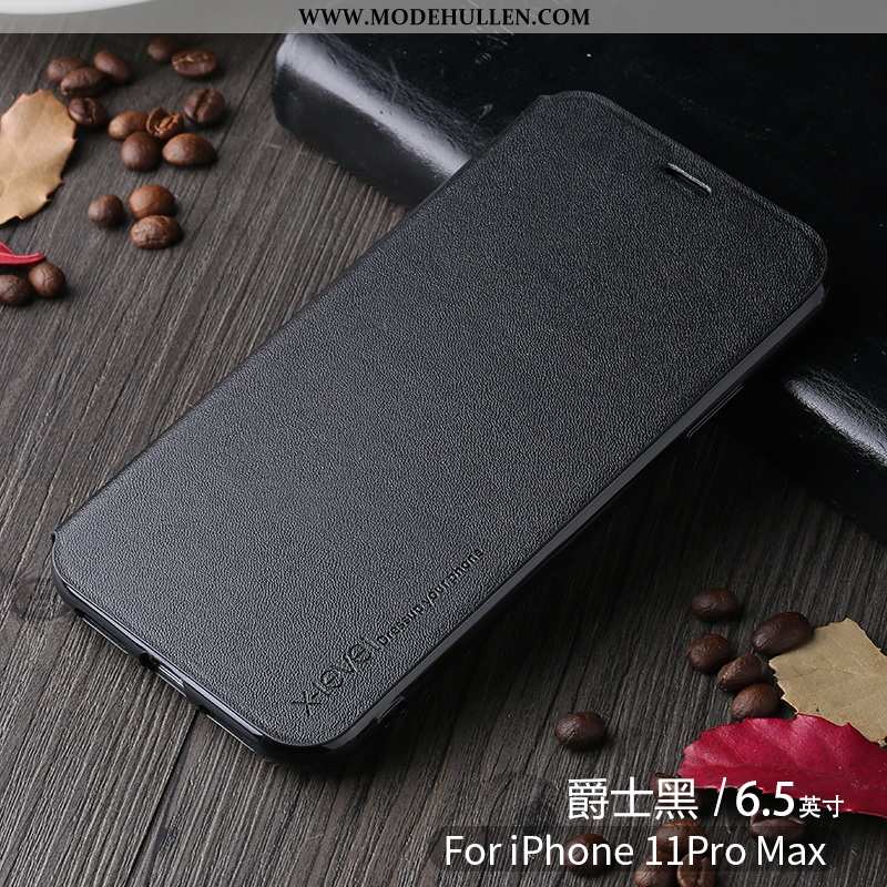 Hülle iPhone 11 Pro Max Schutz Lederhülle Case Kreativ High-end Trend Schwarz