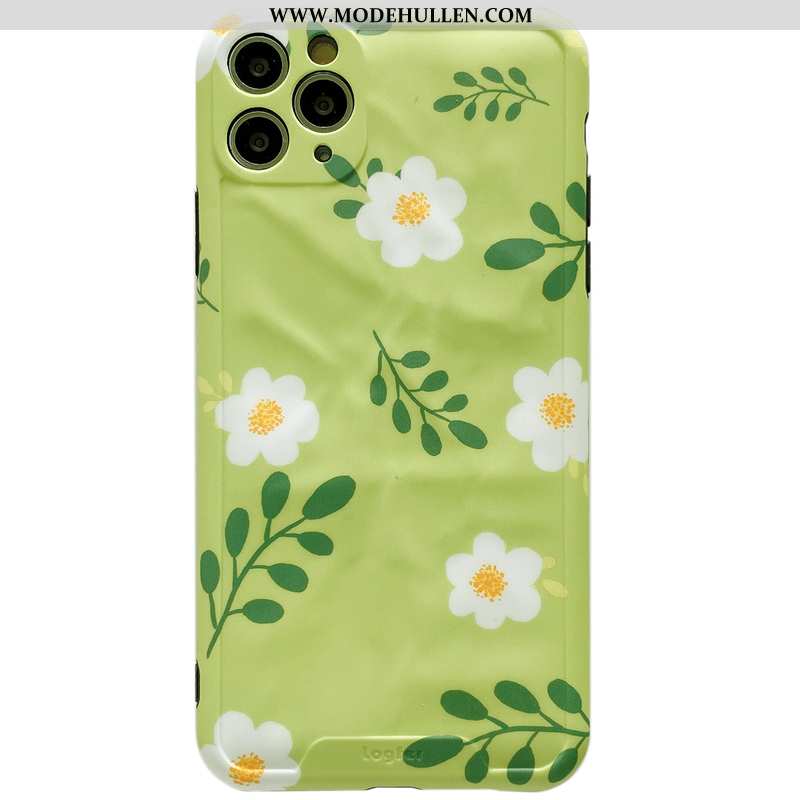 Hülle iPhone 11 Pro Max Schutz Persönlichkeit Blumen Silikon Handy Kariert Grün