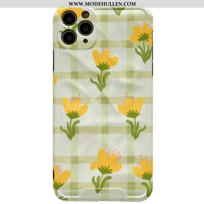 Hülle iPhone 11 Pro Max Schutz Persönlichkeit Blumen Silikon Handy Kariert Grün