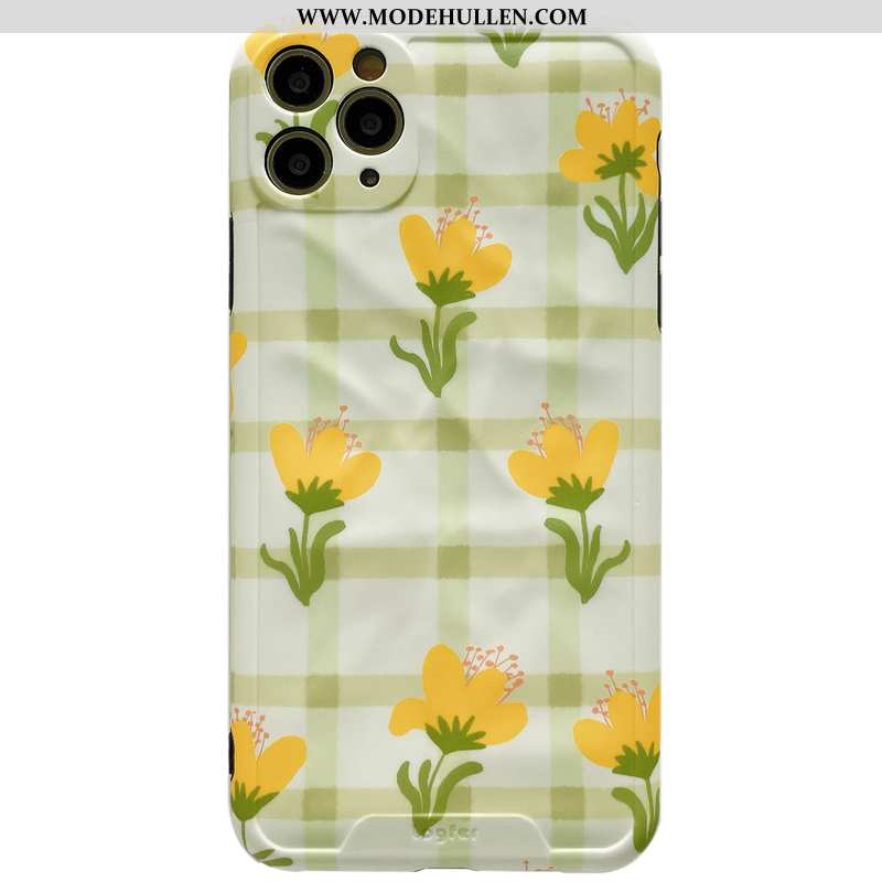 Hülle iPhone 11 Pro Max Schutz Persönlichkeit Blumen Silikon Handy Kariert Grün