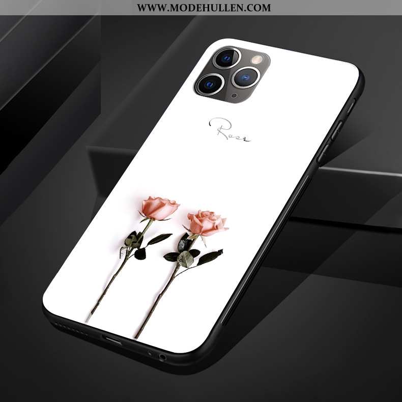 Hülle iPhone 11 Pro Max Silikon Schutz Persönlichkeit Weiß Glas Handy Blumen Weiße