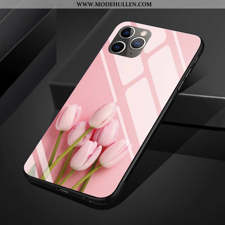 Hülle iPhone 11 Pro Max Silikon Schutz Persönlichkeit Weiß Glas Handy Blumen Weiße