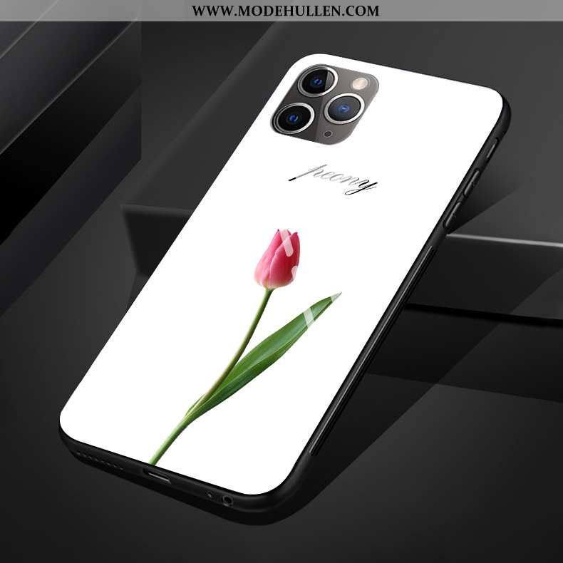 Hülle iPhone 11 Pro Max Silikon Schutz Persönlichkeit Weiß Glas Handy Blumen Weiße