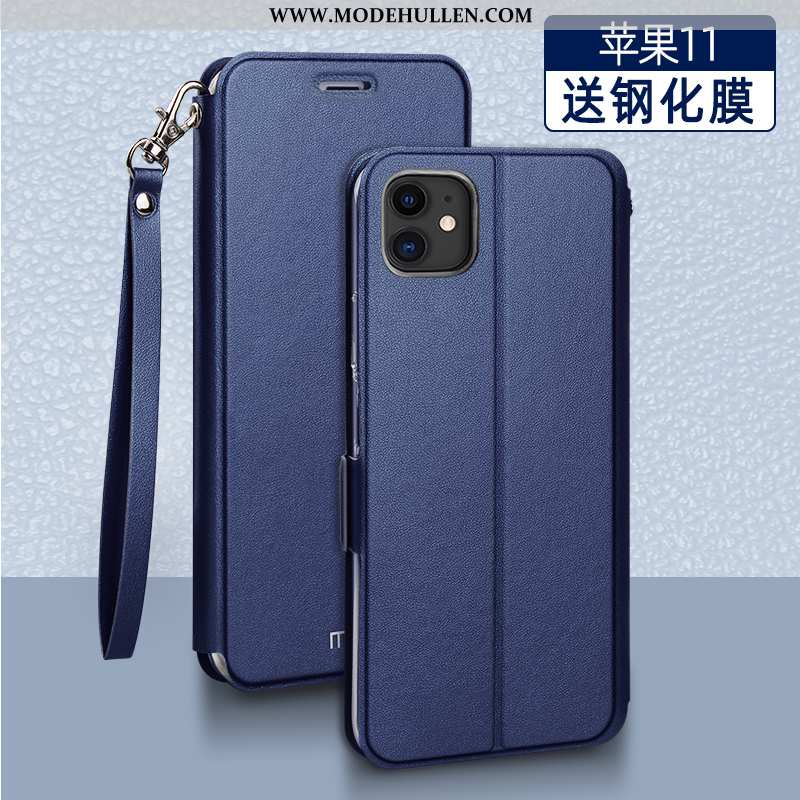 Hülle iPhone 11 Pro Max Trend Super Case Lederhülle Mesh Handy Dünne Dunkelblau