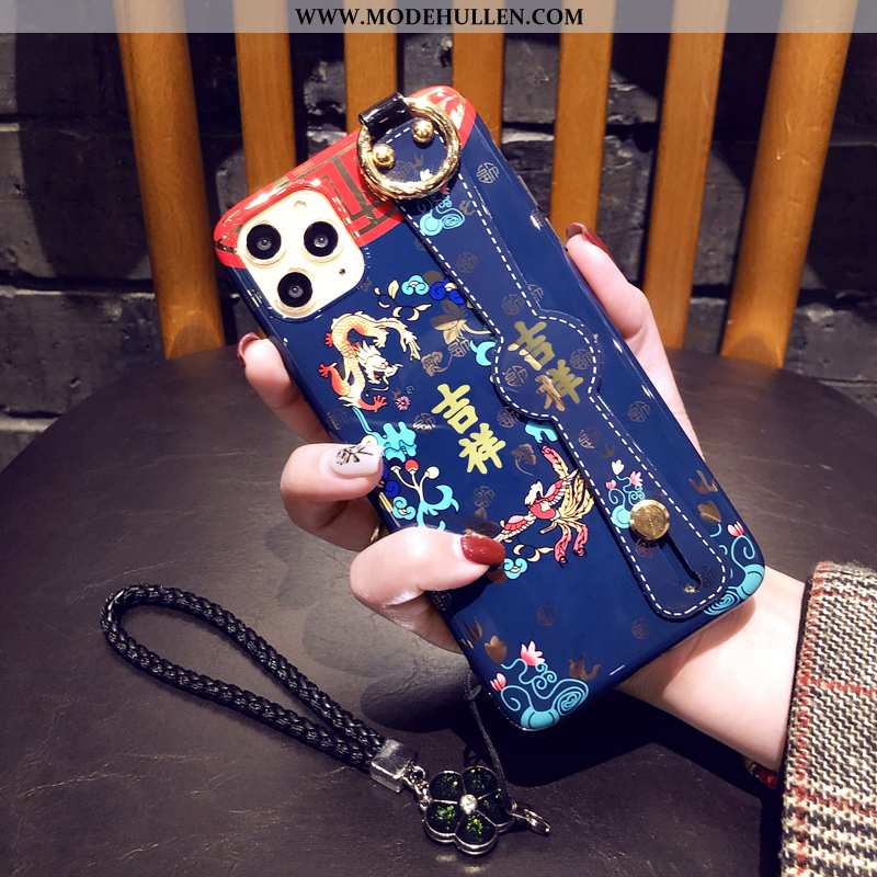 Hülle iPhone 11 Pro Schutz Hängende Verzierungen Blau Case Chinesische Art Handy