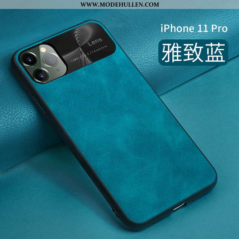 Hülle iPhone 11 Pro Schutz Lederhülle Dünne Anti-sturz Leder Alles Inklusive Blau