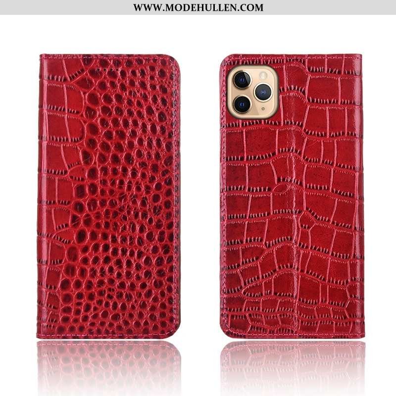 Hülle iPhone 11 Pro Schutz Lederhülle Einfassung Krokodilmuster Schwarz Muster Clamshell