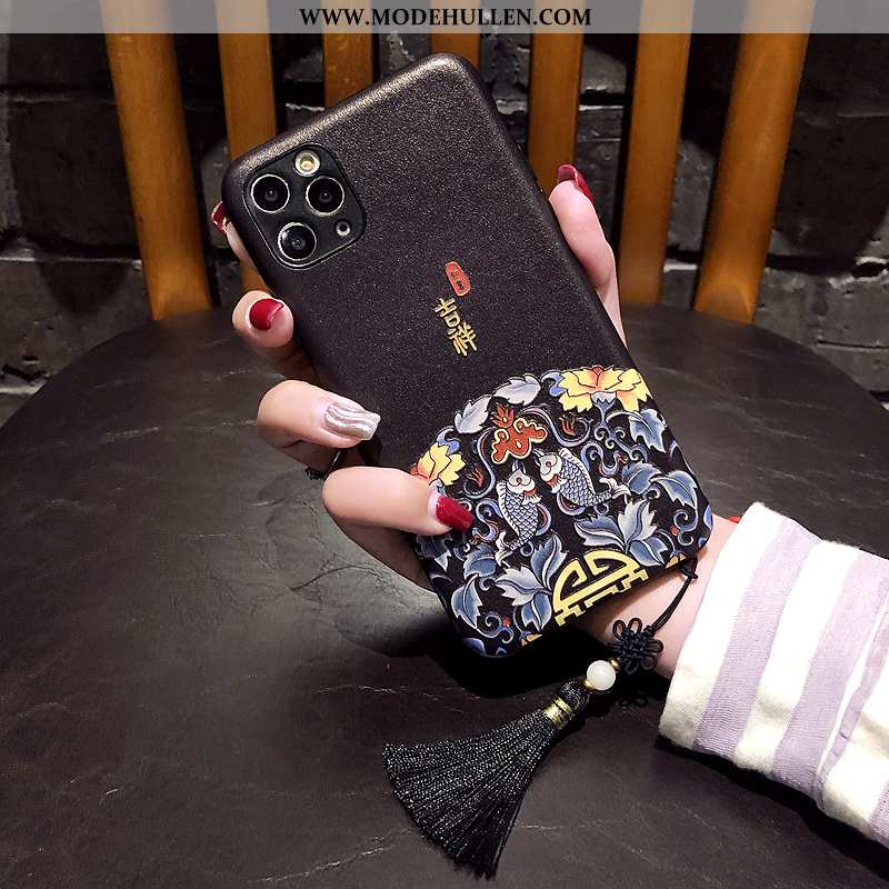 Hülle iPhone 11 Pro Trend Prägung Quaste Handy Chinesische Art Case Schwarz