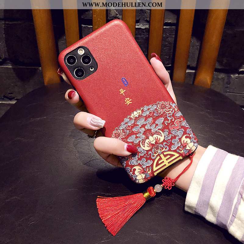 Hülle iPhone 11 Pro Trend Prägung Quaste Handy Chinesische Art Case Schwarz