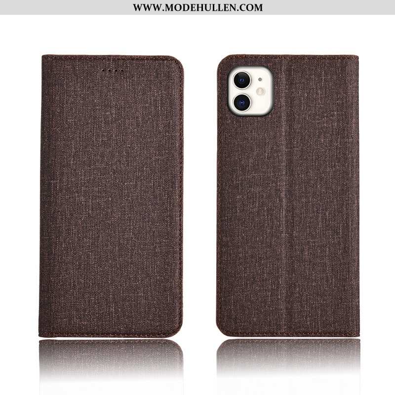 Hülle iPhone 11 Schutz Baumwolle Und Leinen Einfach Silikon Handy Clamshell Lederhülle Schwarz
