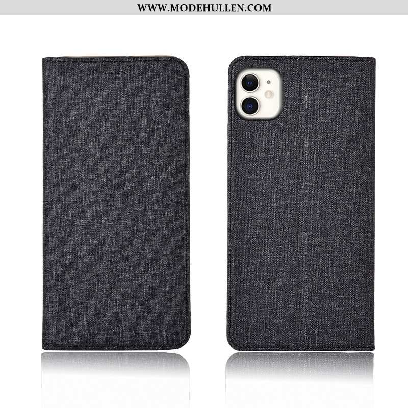 Hülle iPhone 11 Schutz Baumwolle Und Leinen Einfach Silikon Handy Clamshell Lederhülle Schwarz