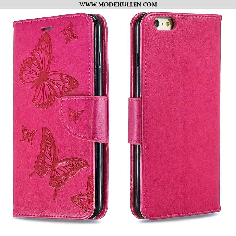 Hülle iPhone 6/6s Plus Hängende Verzierungen Prägung Einfarbig Leder Schmetterling Schutz Rosa