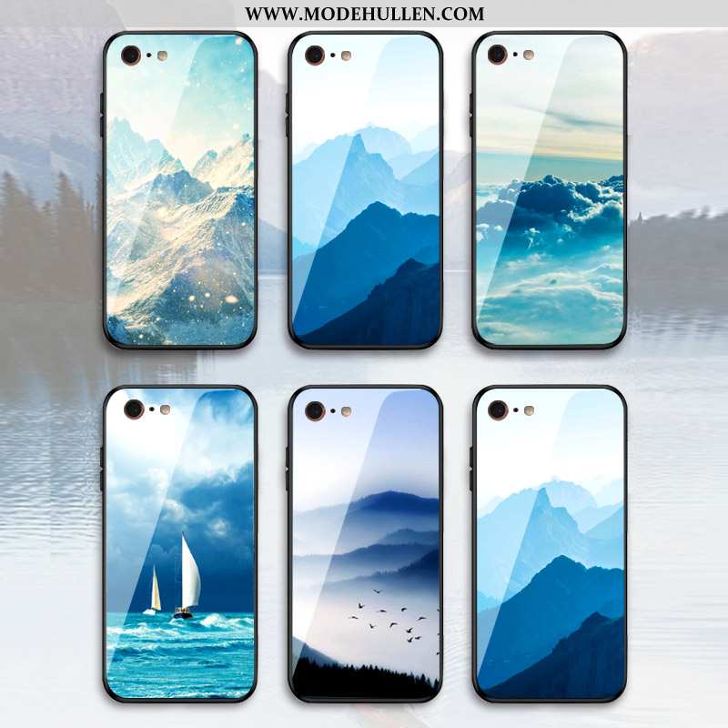 Hülle iPhone 7 Plus Kreativ Trend Case Neu Glas Handy Blau