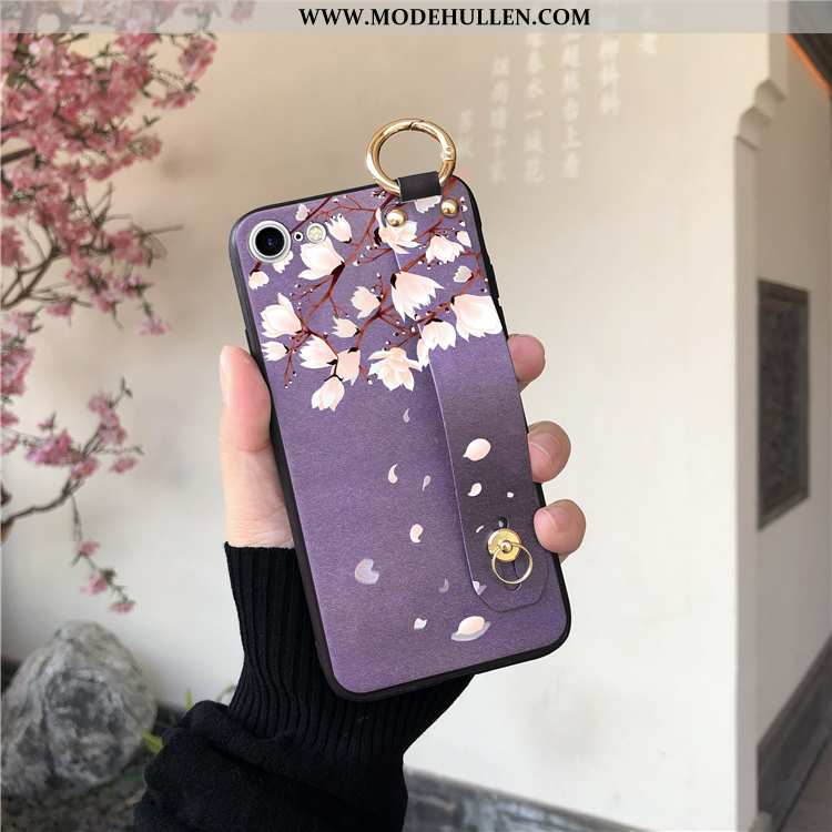 Hülle iPhone 8 Hängender Hals Trend Weiche Halterung Blumen Pfirsichblüten Lila