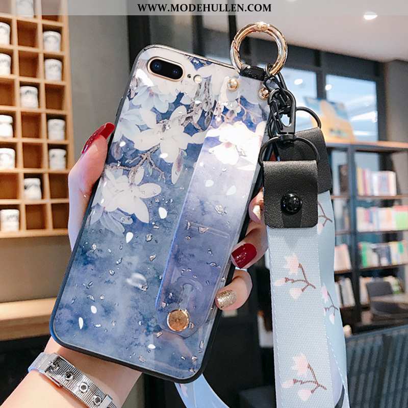 Hülle iPhone 8 Plus Dünne Hängende Verzierungen Handy Leichtgewicht Case Spiegel Anti-sturz Blau