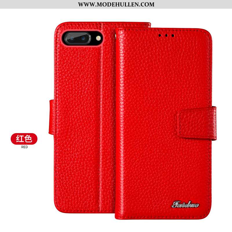 Hülle iPhone 8 Plus Echt Leder Schutz Anti-sturz Handy Folio Rot Karte Rote