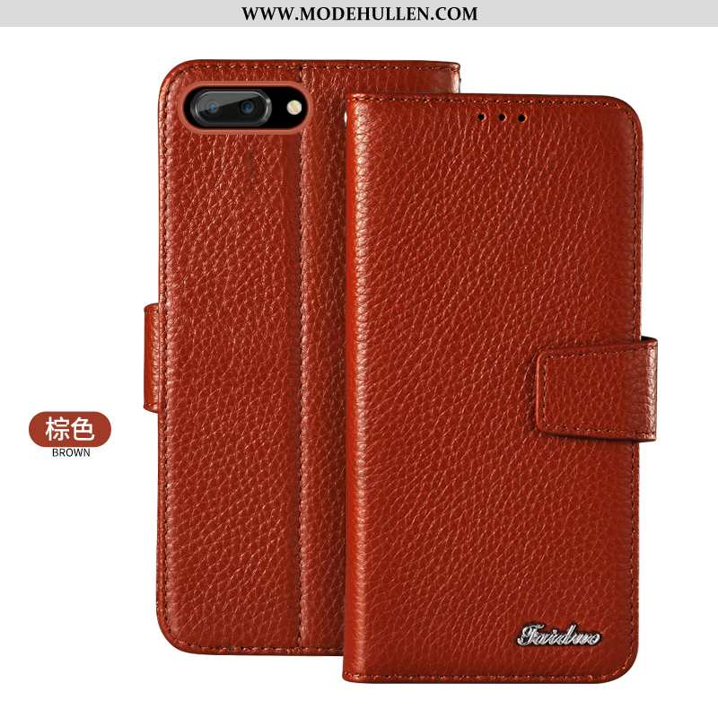 Hülle iPhone 8 Plus Echt Leder Schutz Anti-sturz Handy Folio Rot Karte Rote