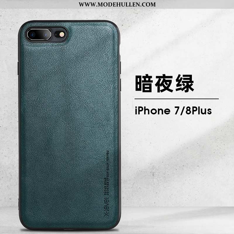 Hülle iPhone 8 Plus Leder Muster Handy Dünne Blau Case Retro