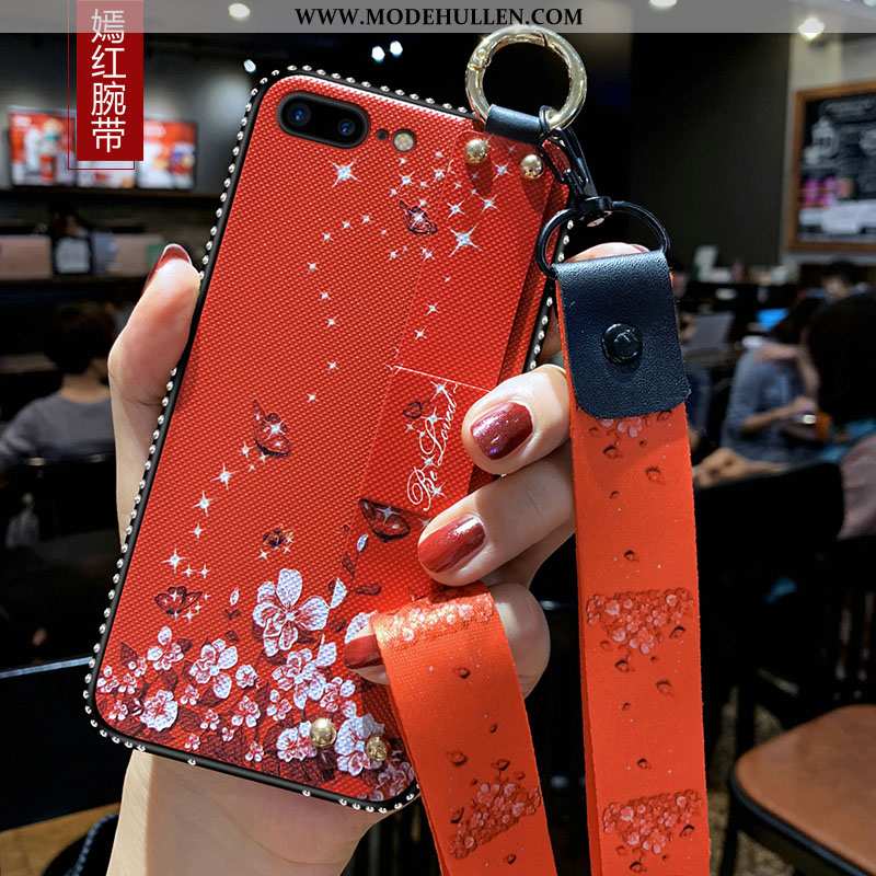 Hülle iPhone 8 Plus Schutz Hängende Verzierungen Frisch Rot Pu Handy Weiche Rote