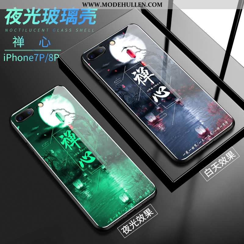 Hülle iPhone 8 Plus Silikon Schutz Glas Leuchtende Case Handy Pu Grün