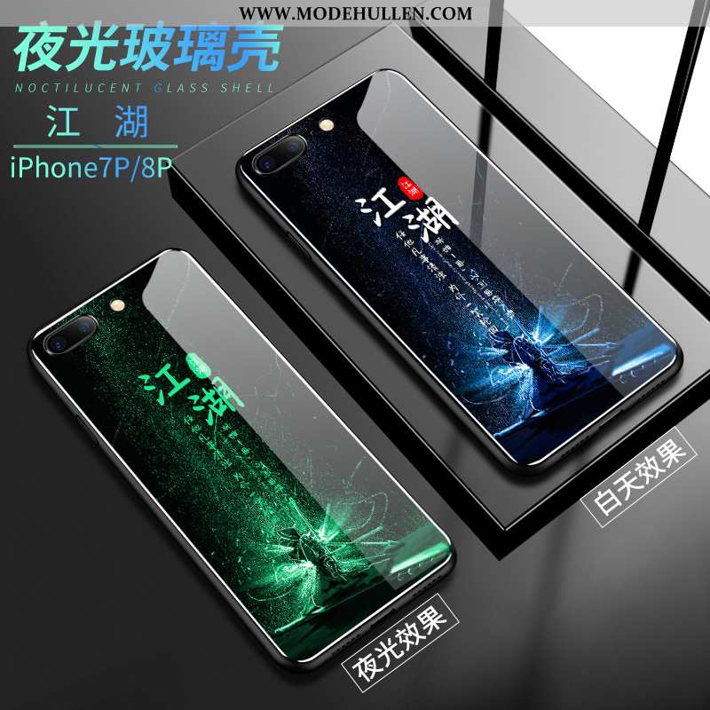 Hülle iPhone 8 Plus Silikon Schutz Glas Leuchtende Case Handy Pu Grün