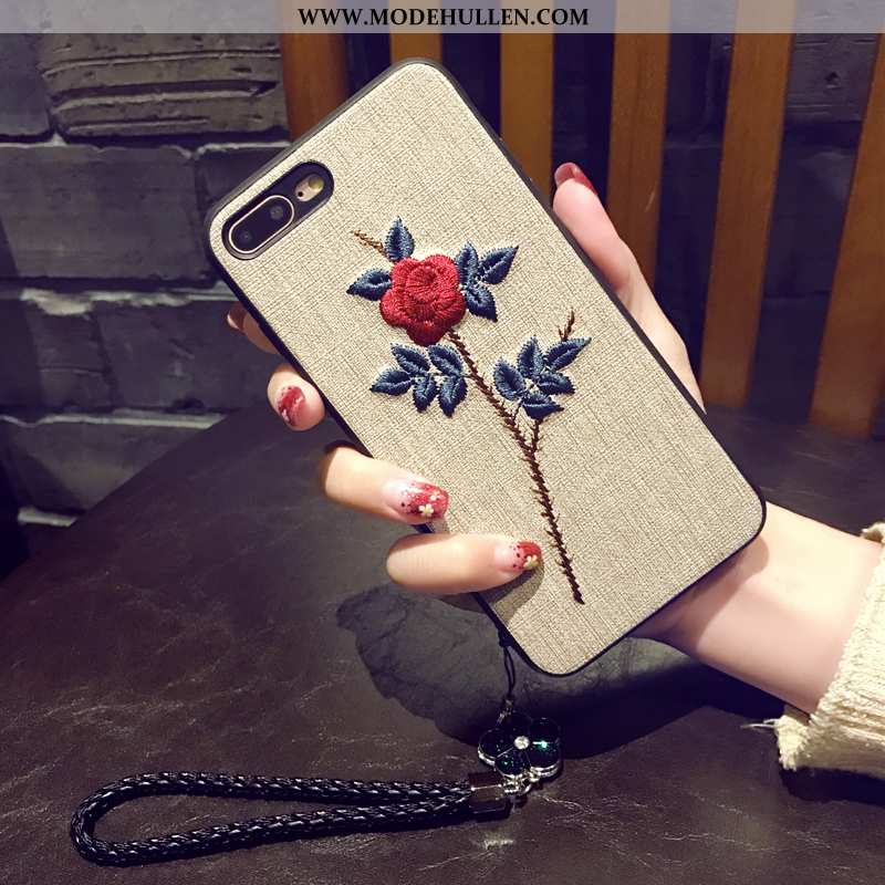 Hülle iPhone 8 Plus Weiche Stickerei Blumen Persönlichkeit Handy Case Schwarz