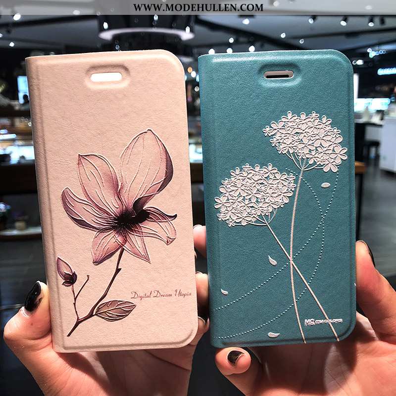 Hülle iPhone 8 Prägung Schutz Handy Case Blumen Folio Blau