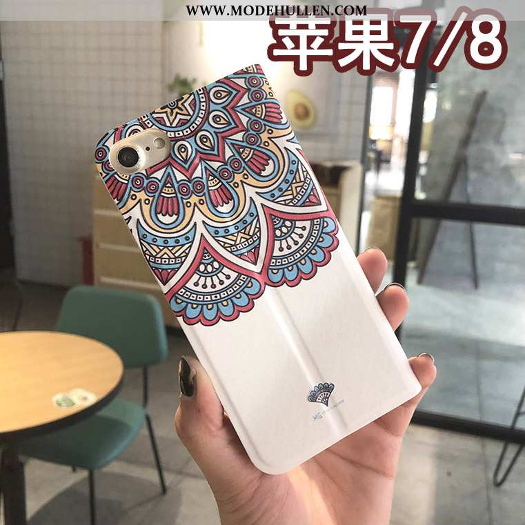 Hülle iPhone 8 Prägung Schutz Handy Case Blumen Folio Blau