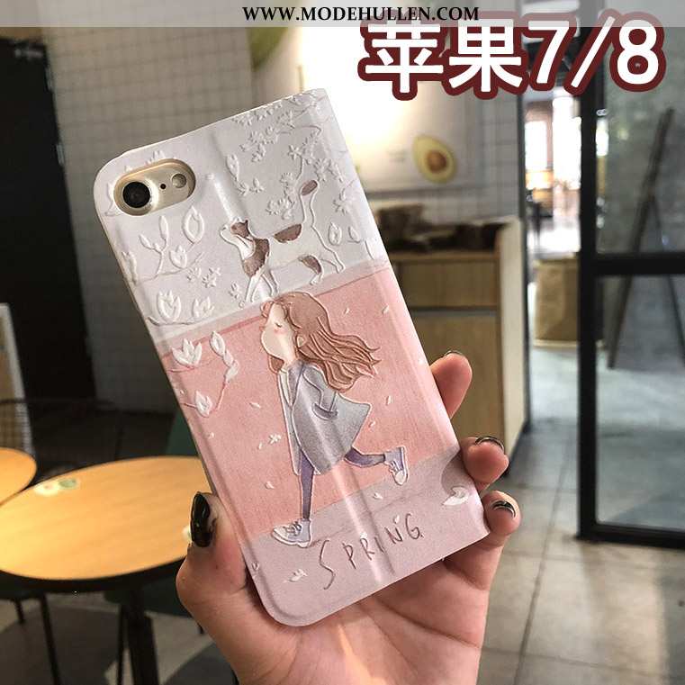 Hülle iPhone 8 Prägung Schutz Handy Case Blumen Folio Blau