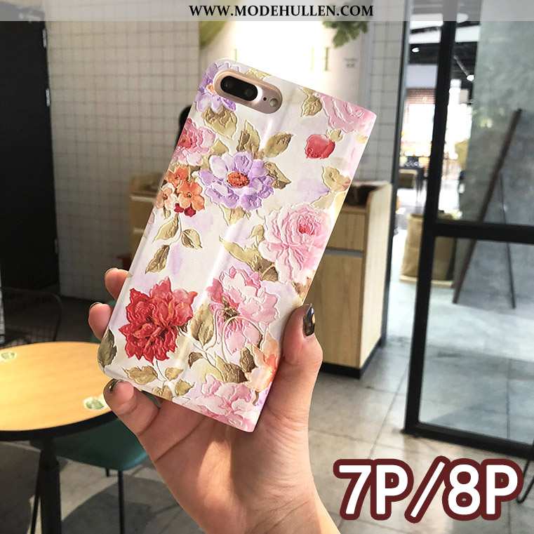 Hülle iPhone 8 Prägung Schutz Handy Case Blumen Folio Blau