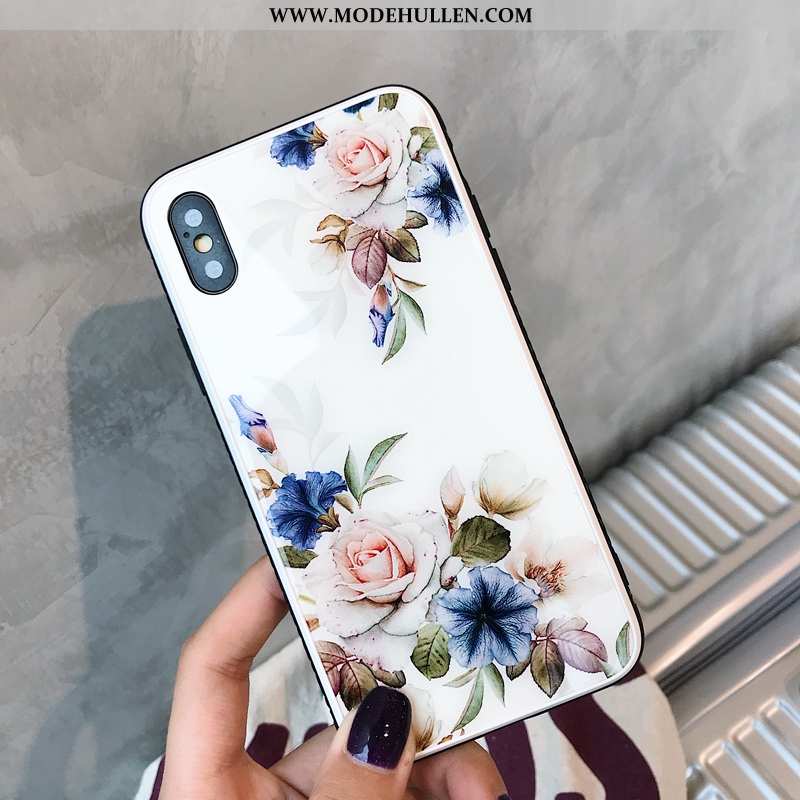 Hülle iPhone X Elegante Silikon Spiegel Chinesische Art Case Blumen Schwarz