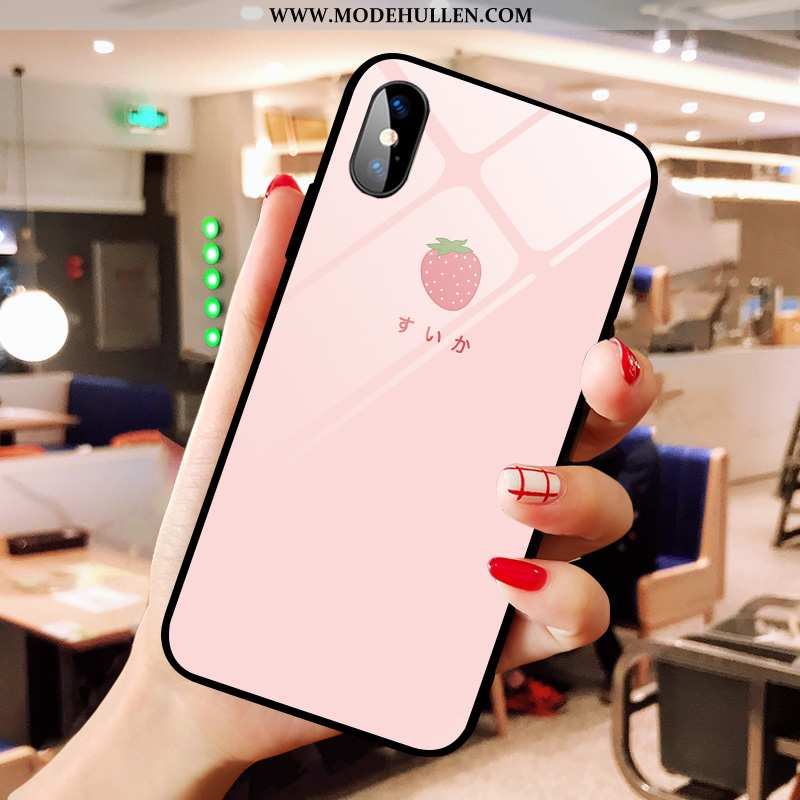 Hülle iPhone X Glas Karikatur Mini Frisch Handy Glücklich Netto Rot Rosa