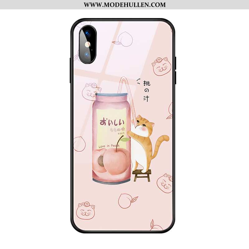 Hülle iPhone X Karikatur Nette Katzen Frisch Handy Glas Rosa