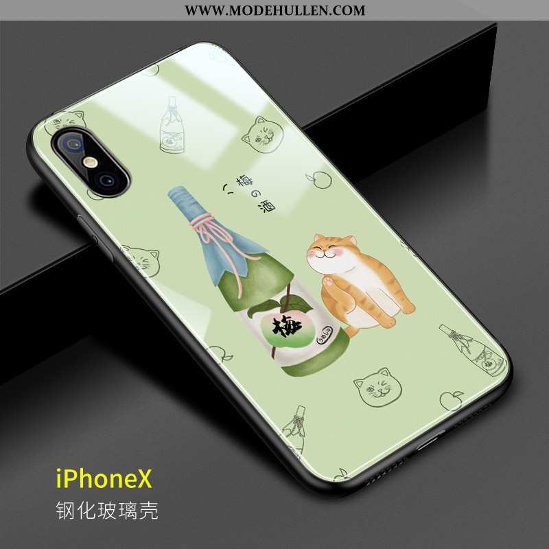 Hülle iPhone X Karikatur Nette Katzen Frisch Handy Glas Rosa