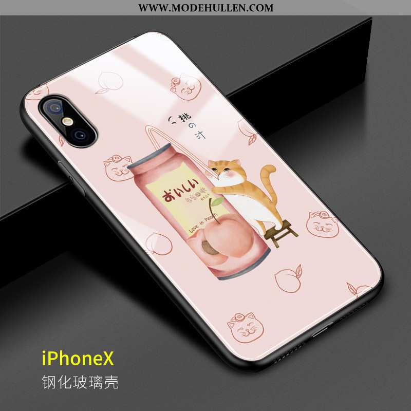 Hülle iPhone X Karikatur Nette Katzen Frisch Handy Glas Rosa