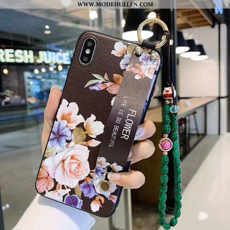 Hülle iPhone X Nubuck Nette Blumen Armbänder Schwarz Handy Frisch