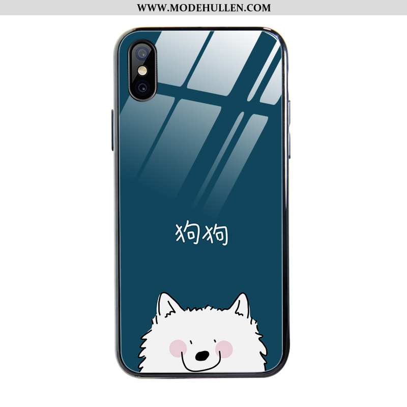 Hülle iPhone X Persönlichkeit Glas Handy Schwer Hund Anti-sturz Dunkelblau