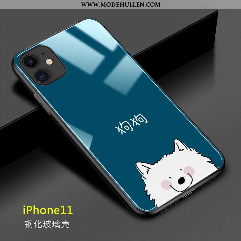 Hülle iPhone X Persönlichkeit Glas Handy Schwer Hund Anti-sturz Dunkelblau