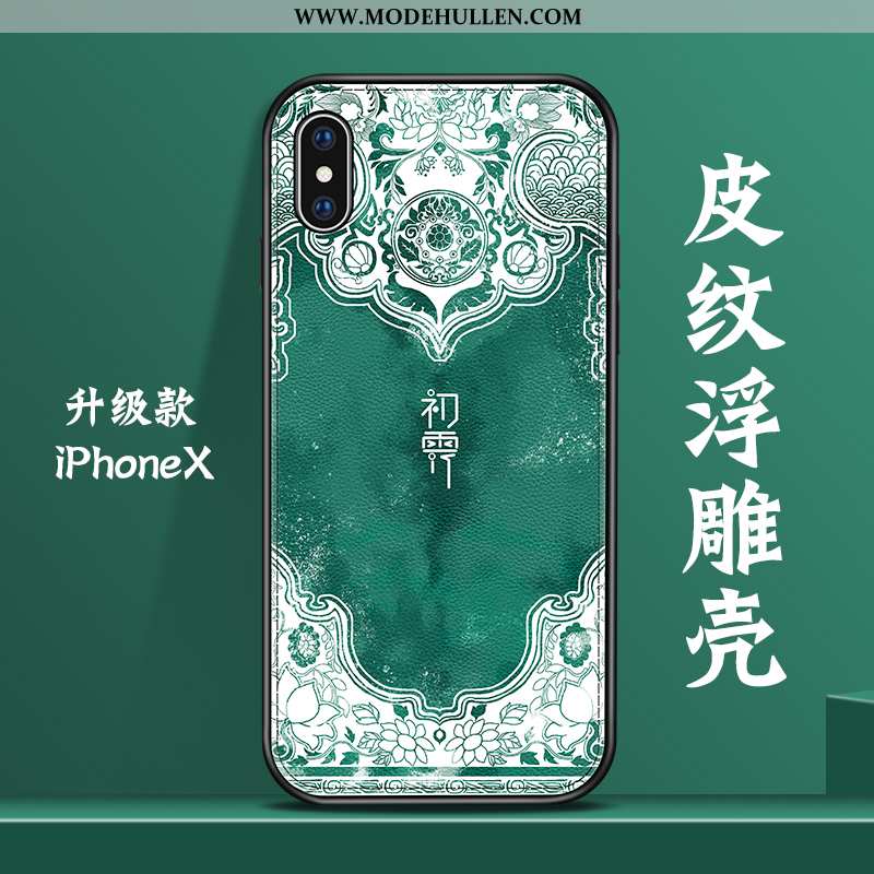 Hülle iPhone X Prägung Leder Rot Chinesische Art Muster Persönlichkeit Kreativ Rote