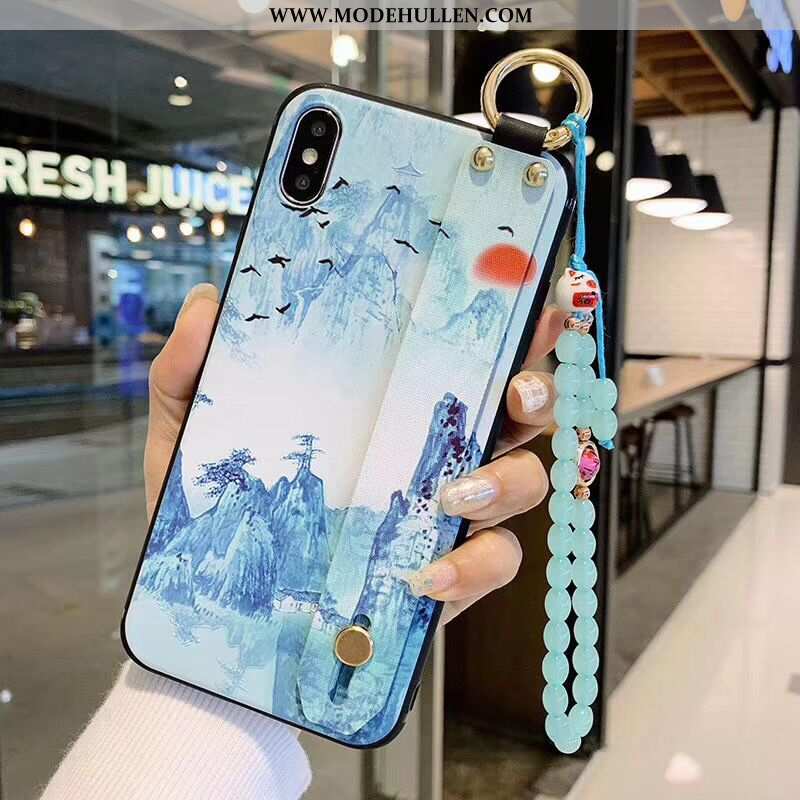 Hülle iPhone X Prägung Retro Blau Weiche Chinesische Art Kreativ