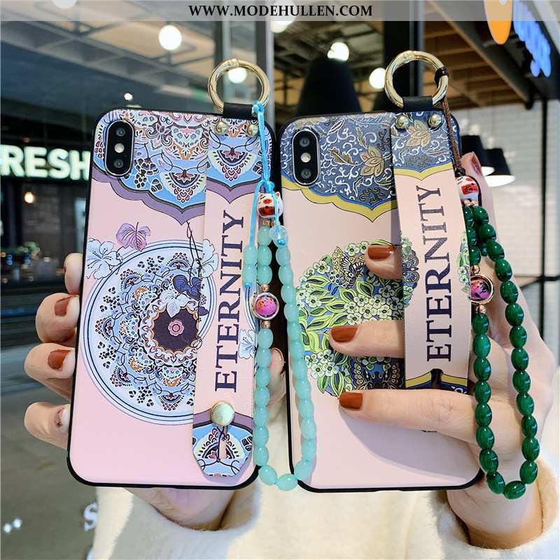 Hülle iPhone X Retro Schutz Handy Chinesische Art Landschaft Armbänder Kunst Rosa