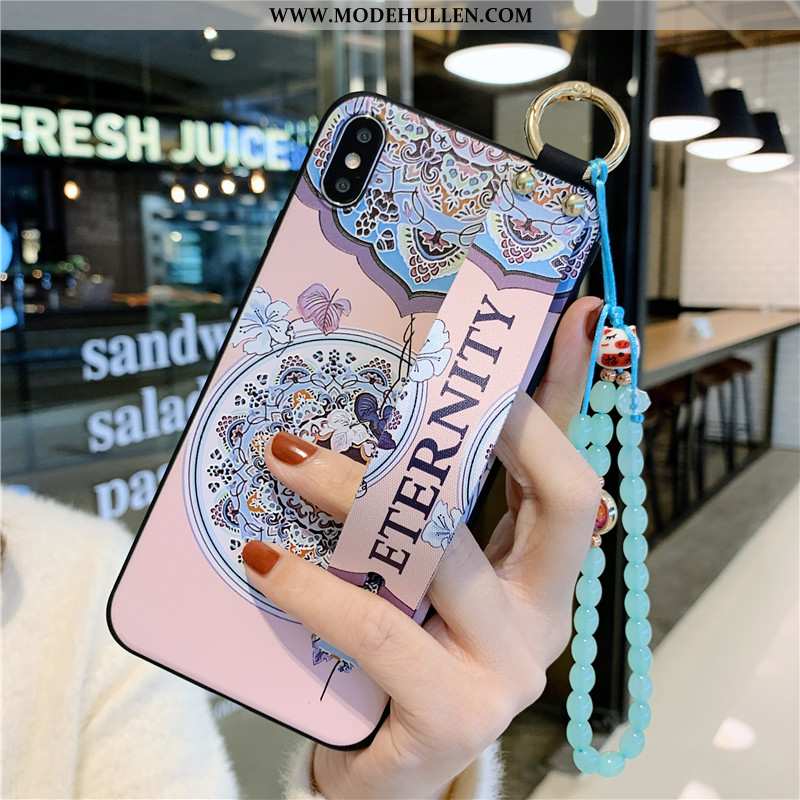 Hülle iPhone X Retro Schutz Handy Chinesische Art Landschaft Armbänder Kunst Rosa