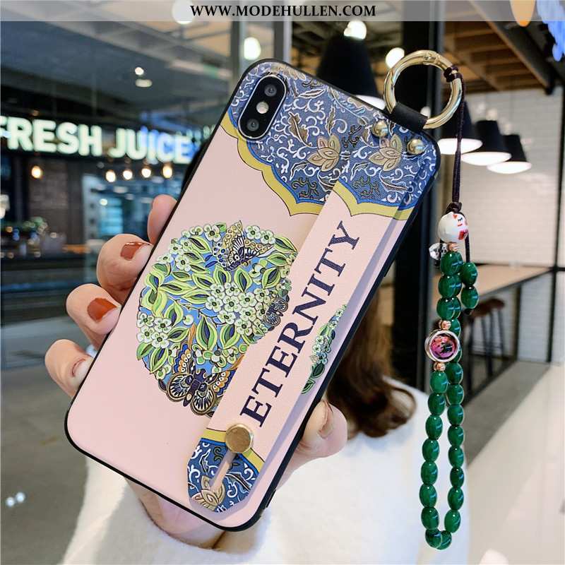 Hülle iPhone X Retro Schutz Handy Chinesische Art Landschaft Armbänder Kunst Rosa