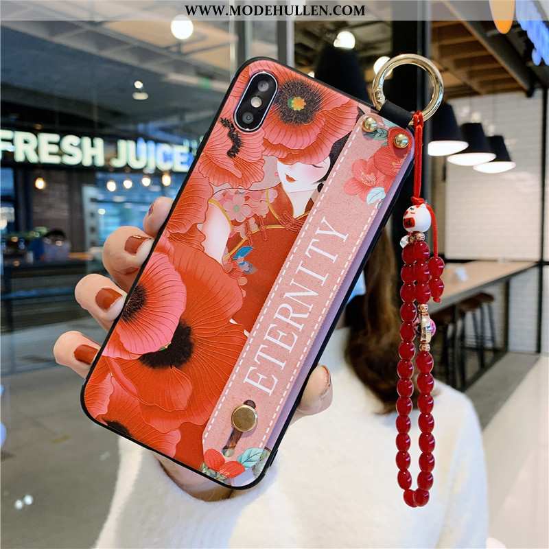 Hülle iPhone X Retro Weiche Silikon Rot Anti-sturz Hängende Verzierungen Rote