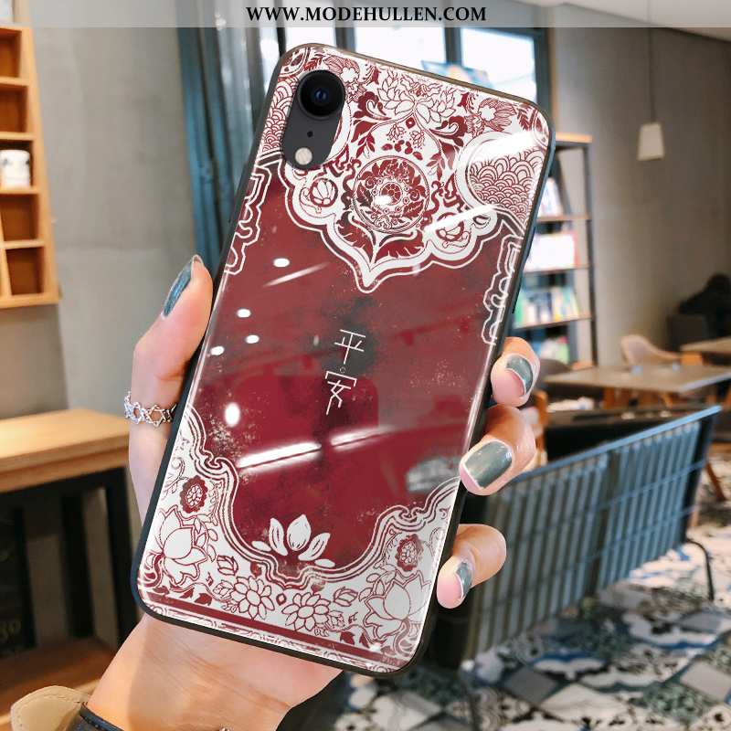 Hülle iPhone Xr Glas Silikon Handy Einfach Netto Rot Chinesische Art Rote
