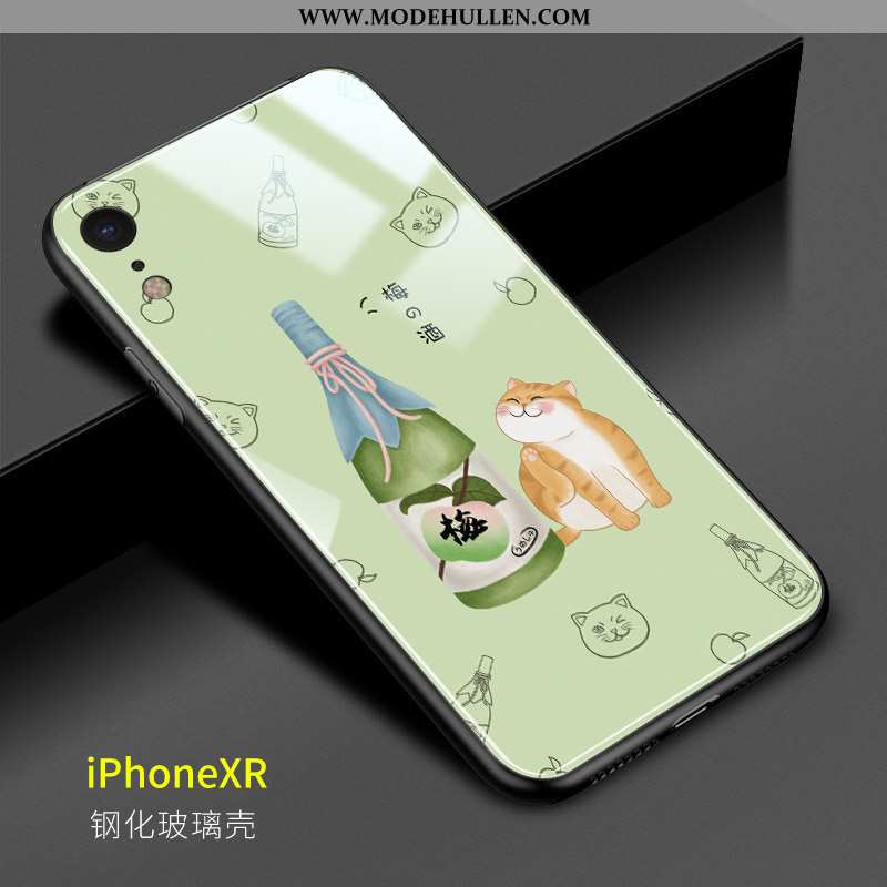 Hülle iPhone Xr Kreativ Karikatur Nette Katzen Frisch Spiegel Grün