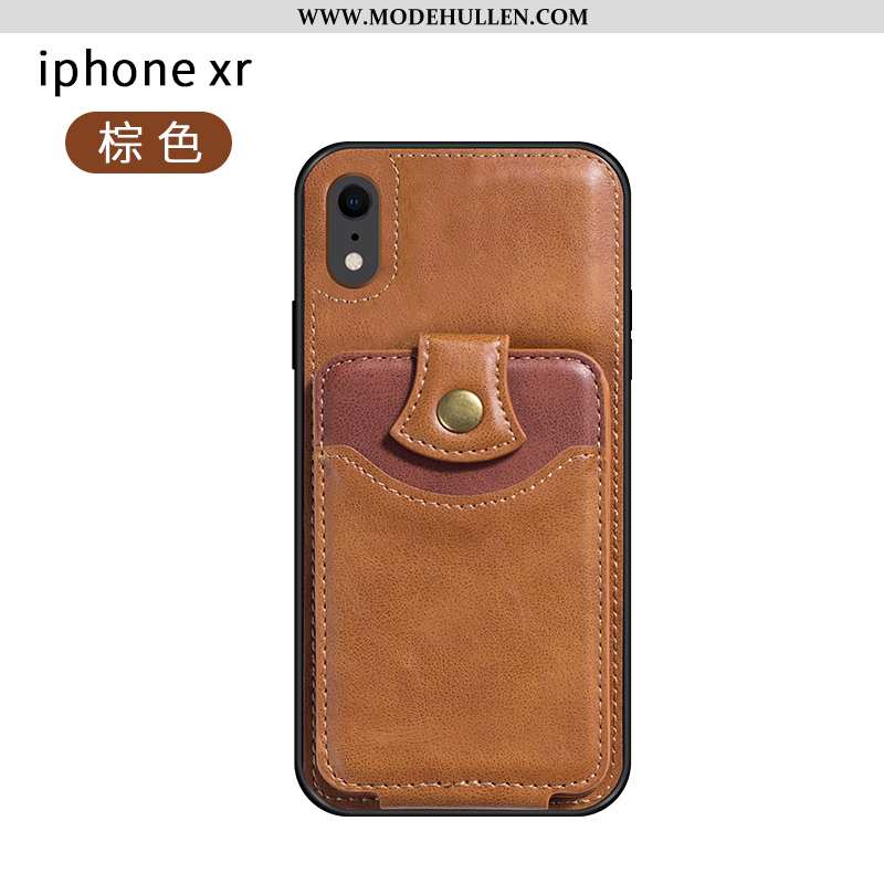 Hülle iPhone Xr Lederhülle Leder Anti-sturz Qualität Handy Einfassung Case Grau