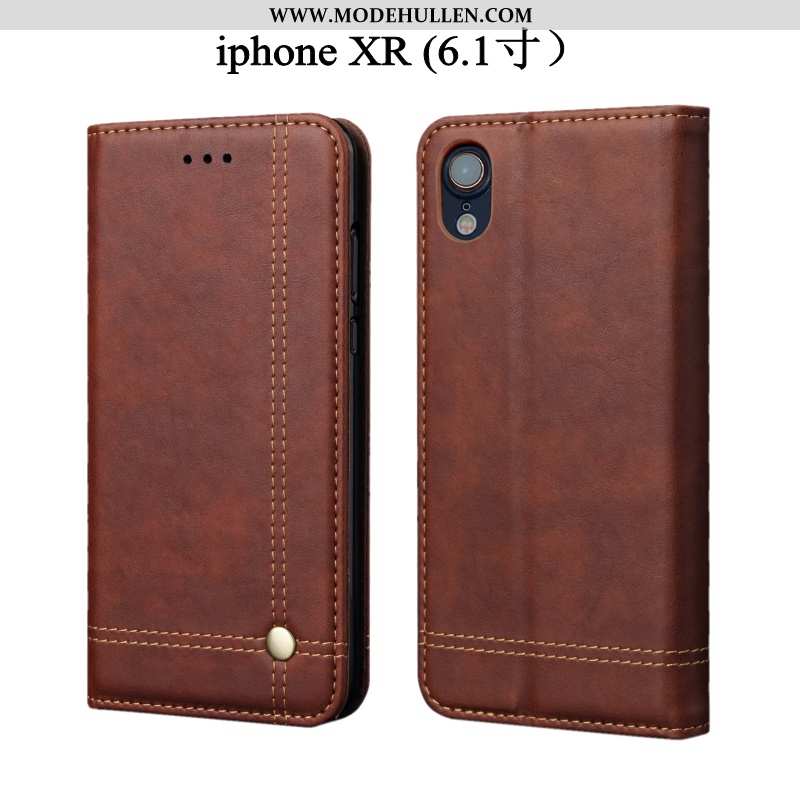 Hülle iPhone Xr Schutz Lederhülle Folio Case Handy Anti-sturz Braun